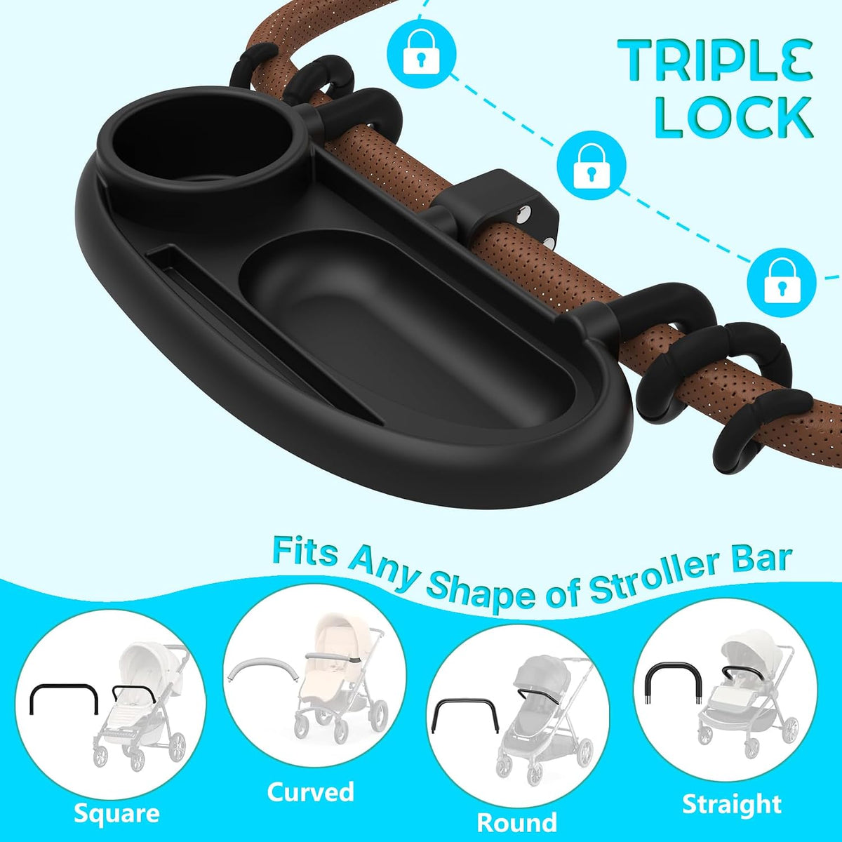 Universal Stroller Snack Tray with Cup Holder and Phone Holder