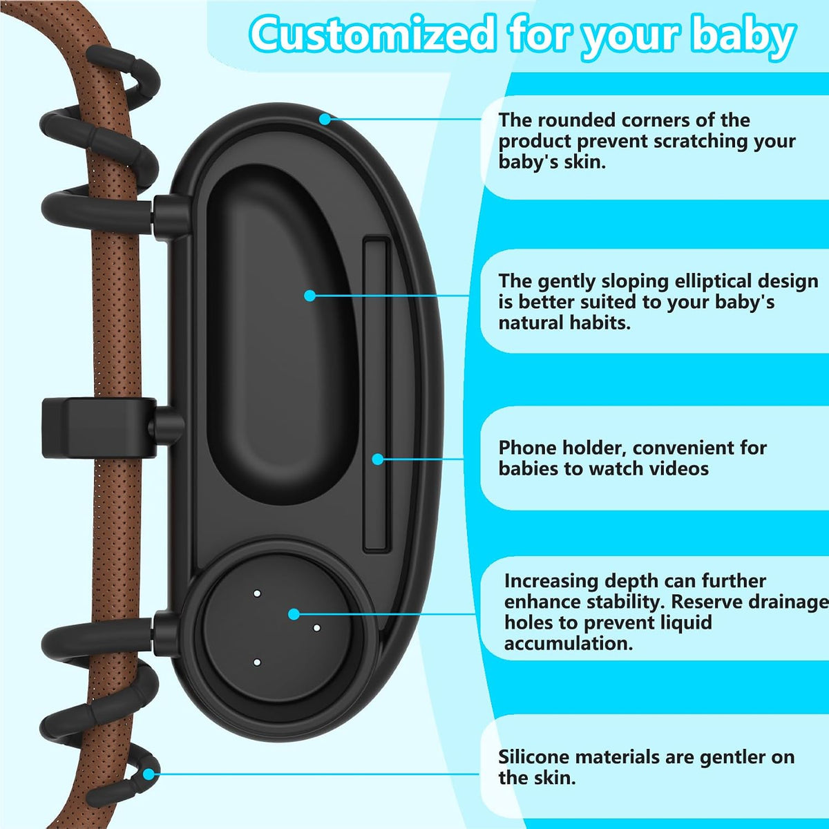 Universal Stroller Snack Tray with Cup Holder and Phone Holder