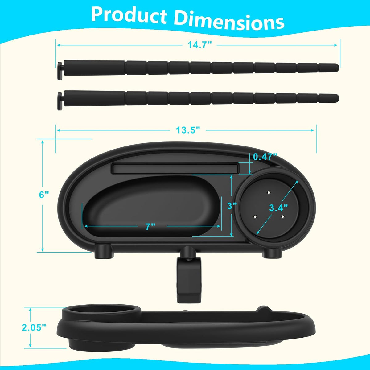Universal Stroller Snack Tray with Cup Holder and Phone Holder