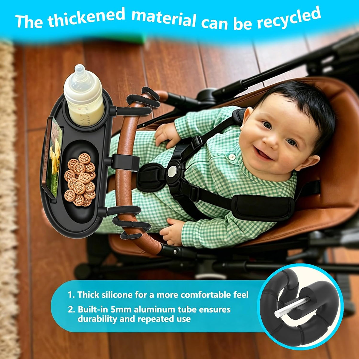 Universal Stroller Snack Tray with Cup Holder and Phone Holder