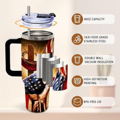 American Flag Cross Eagle Tumbler 40oz, Insulated 4th of July Cup Gift | Patriotic Tumbler Leakproof, Christian Gift for Dad Independence Day, Fathers Day Ideal Gifts for Man Anniversary, 1 Pack