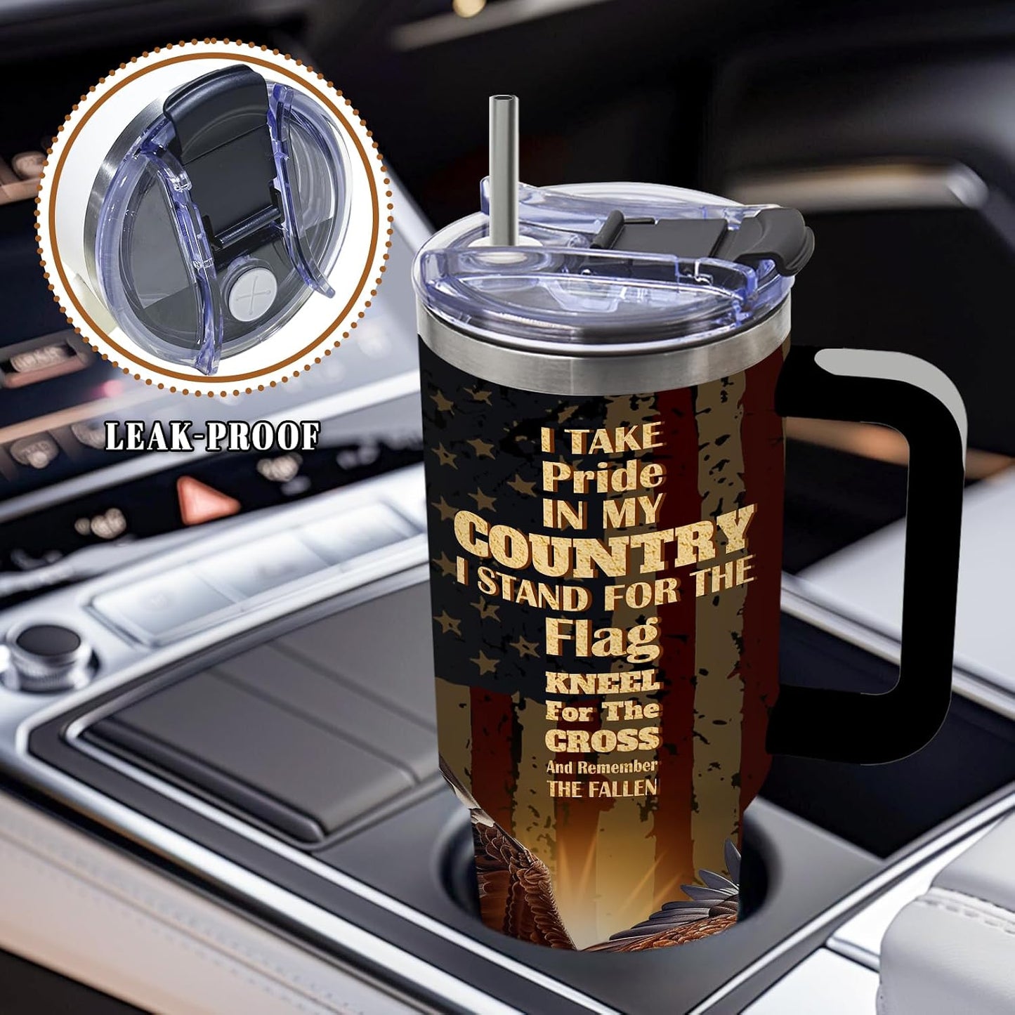 American Flag Cross Eagle Tumbler 40oz, Insulated 4th of July Cup Gift | Patriotic Tumbler Leakproof, Christian Gift for Dad Independence Day, Fathers Day Ideal Gifts for Man Anniversary, 1 Pack