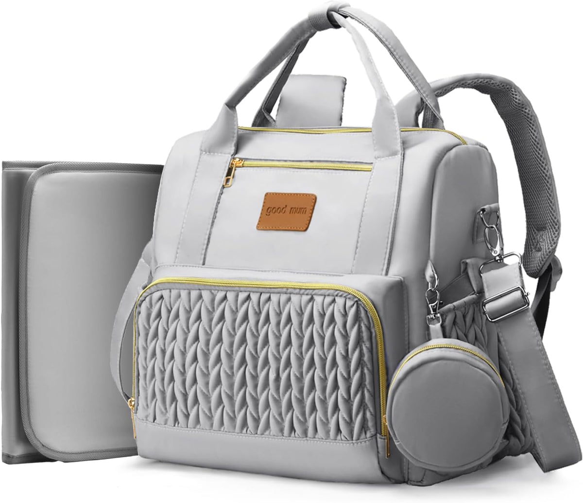 Backpack Diaper Bag,Stylish Waterproof Baby Diaper Bags with Changing Pad,Insulated Pockets,Multi-Function Travel Diaper Backpacks,Newborn Essentials, Grey