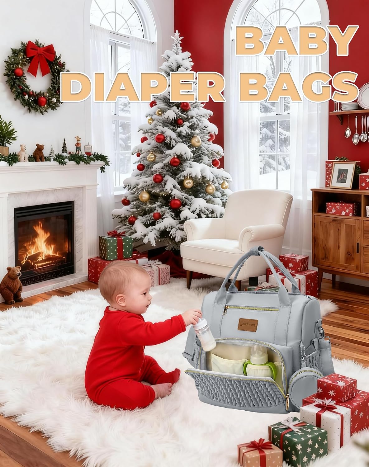 Backpack Diaper Bag,Stylish Waterproof Baby Diaper Bags with Changing Pad,Insulated Pockets,Multi-Function Travel Diaper Backpacks,Newborn Essentials, Grey