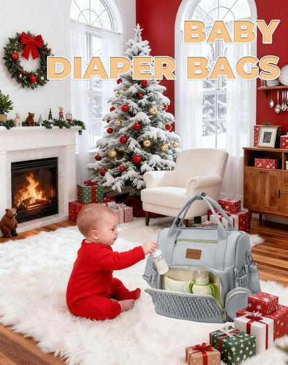 Backpack Diaper Bag,Stylish Waterproof Baby Diaper Bags with Changing Pad,Insulated Pockets,Multi-Function Travel Diaper Backpacks,Newborn Essentials, Grey