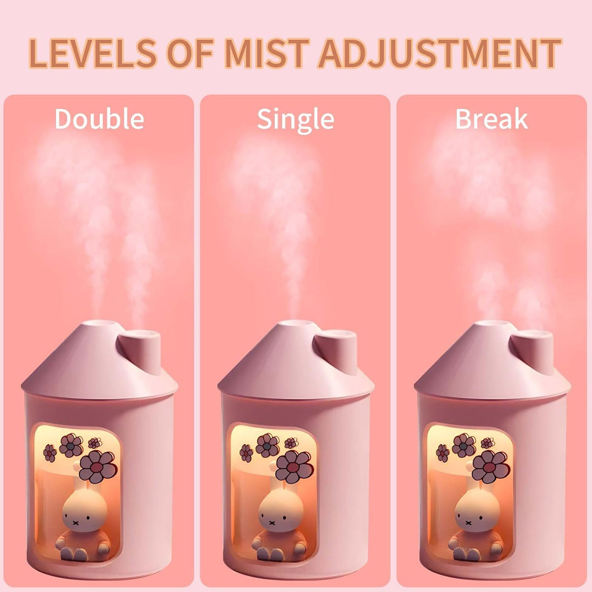 x miffy BTA700M Cool Mist Humidifier for Bedroom,Ultrasonic Quiet Humidifier with Night Light,450 ML Double Spray Humidifiers for Nursery,Office Indoor Plants (Pink), Gift for Father's Day