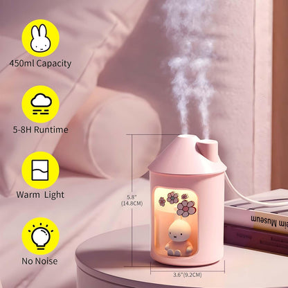 x miffy BTA700M Cool Mist Humidifier for Bedroom,Ultrasonic Quiet Humidifier with Night Light,450 ML Double Spray Humidifiers for Nursery,Office Indoor Plants (Pink), Gift for Father's Day