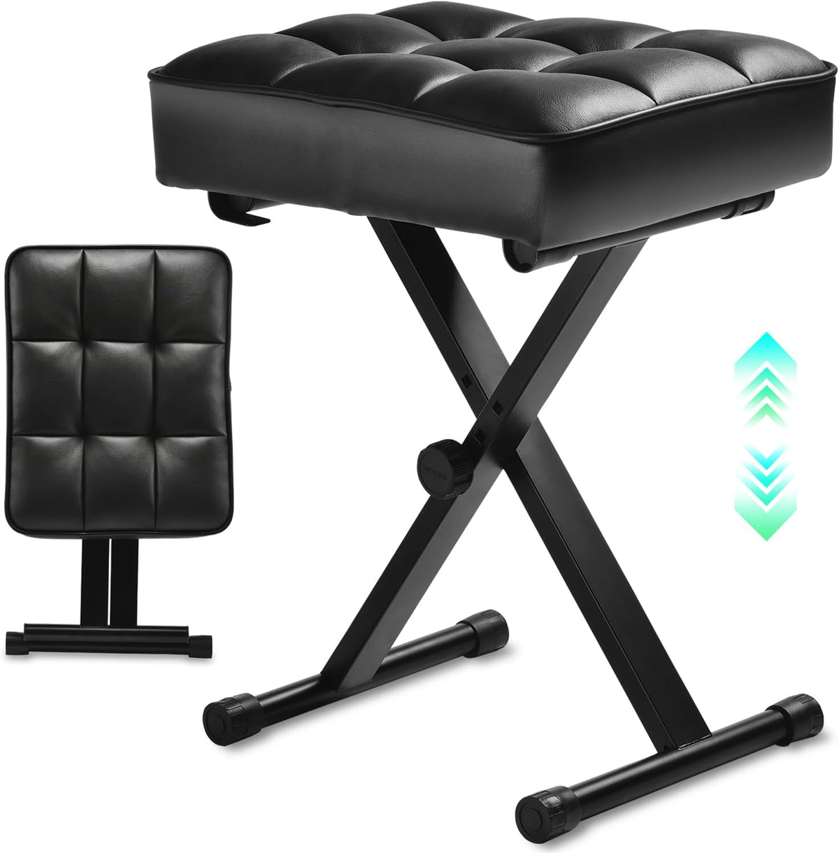 Keyboard Bench Adjustable Piano Stool with Thick Soft Cushion, Black