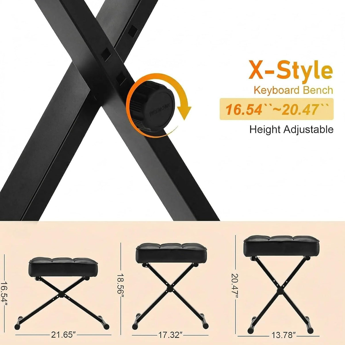 Keyboard Bench Adjustable Piano Stool with Thick Soft Cushion, Black