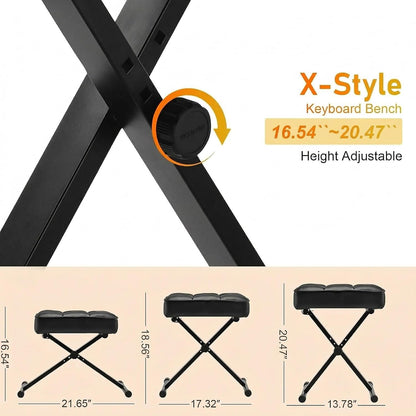 Keyboard Bench Adjustable Piano Stool with Thick Soft Cushion, Black