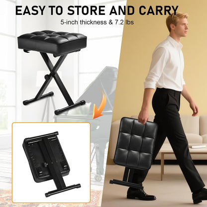 Keyboard Bench Adjustable Piano Stool with Thick Soft Cushion, Black