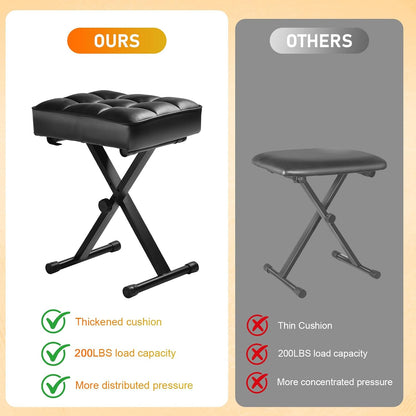 Keyboard Bench Adjustable Piano Stool with Thick Soft Cushion, Black