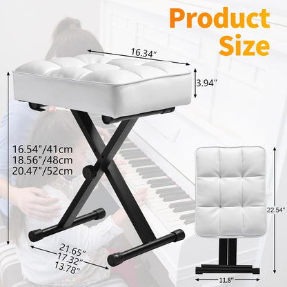 Keyboard Bench Adjustable Piano Stool with Thick Soft Cushion, Black