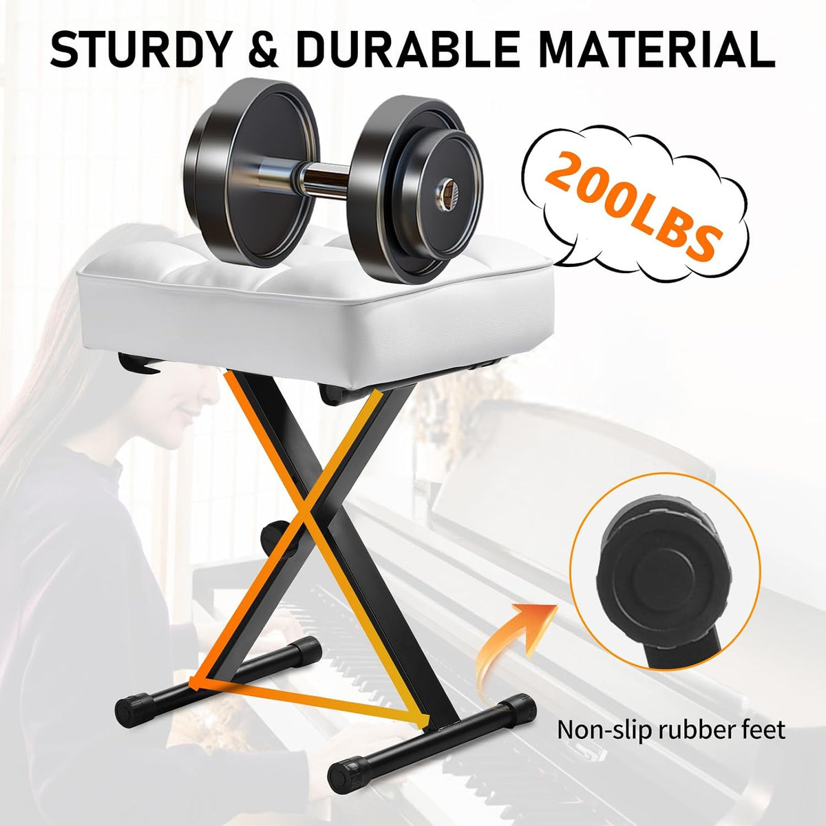 Keyboard Bench Adjustable Piano Stool with Thick Soft Cushion, Black