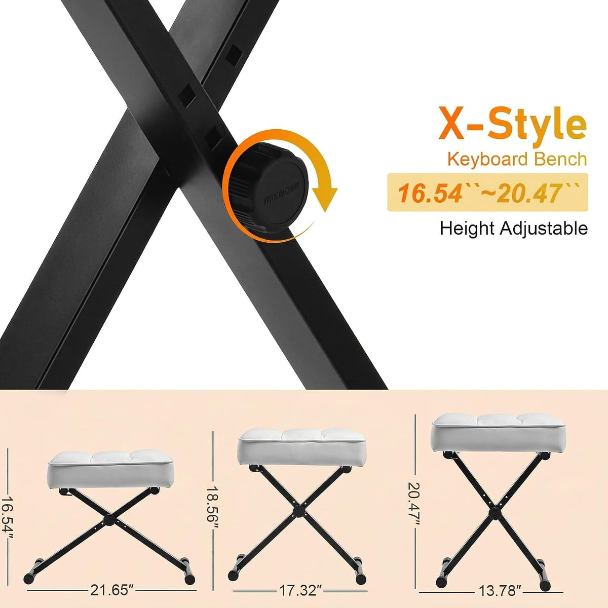 Keyboard Bench Adjustable Piano Stool with Thick Soft Cushion, Black