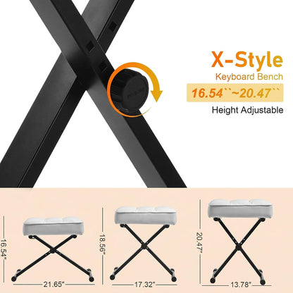 Keyboard Bench Adjustable Piano Stool with Thick Soft Cushion, Black