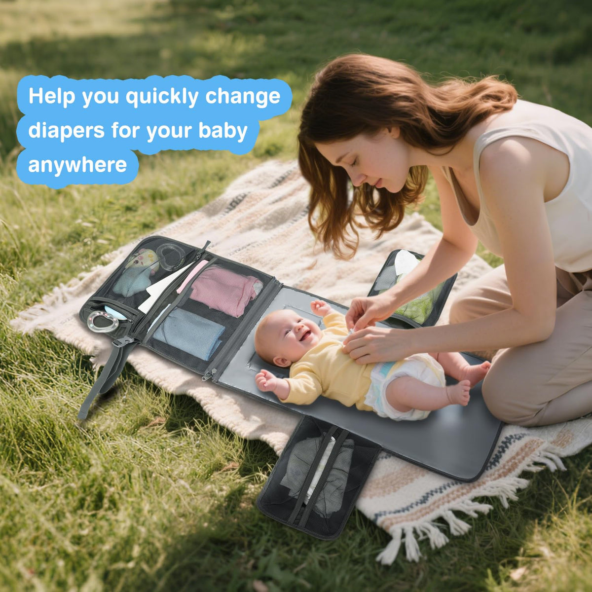 2-in-1 Diaper Changing Pad with Detachable Storage, Quilted Design, Waterproof, Travel-Friendly