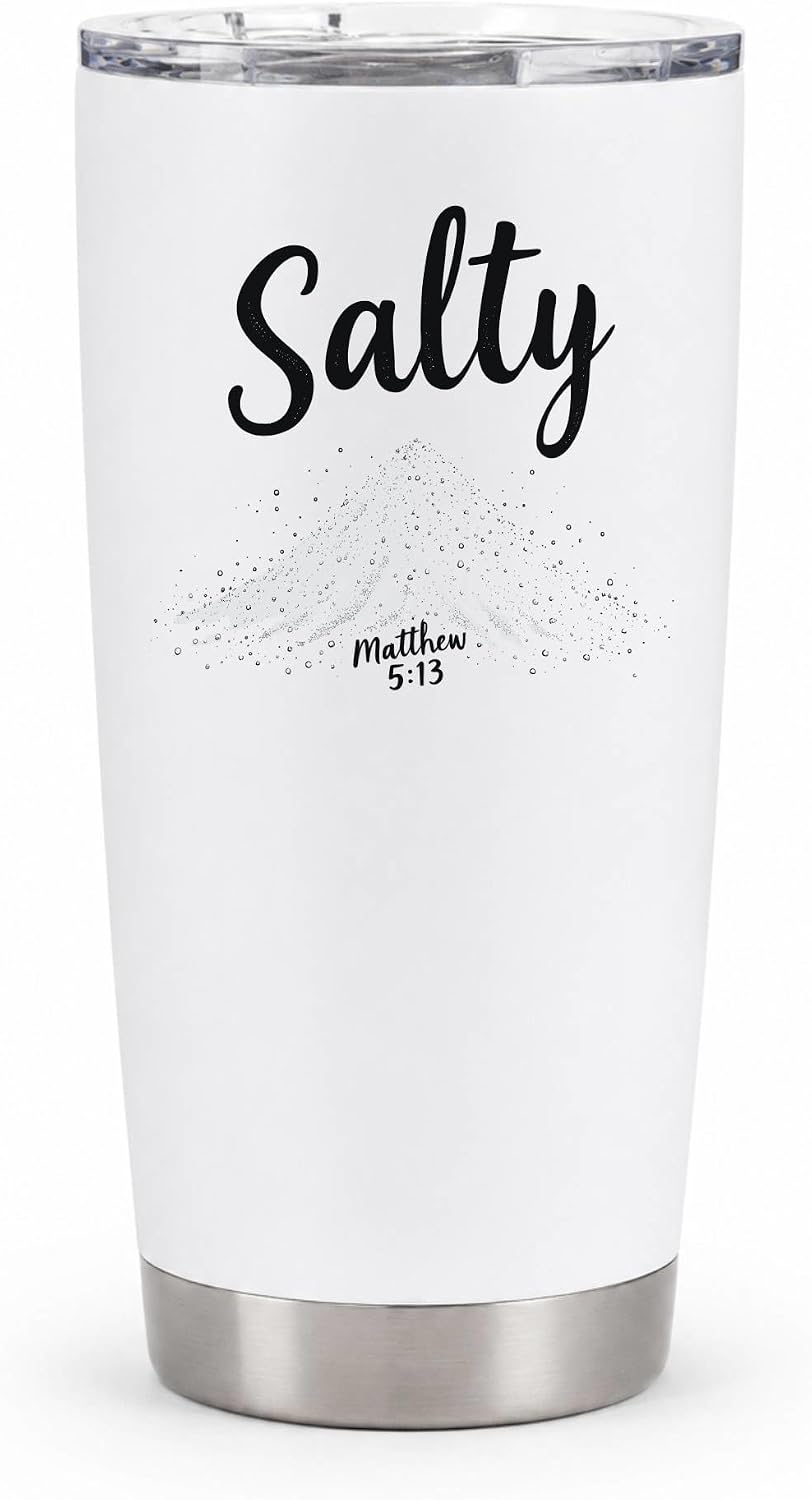 Salty Matthew 5:13 White 20oz Tumbler | Scripture-Inspired Design Connecting Faith and Character Through a Clean Minimalist Visual Concept