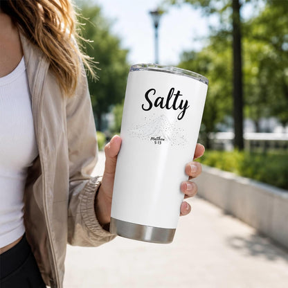 Salty Matthew 5:13 White 20oz Tumbler | Scripture-Inspired Design Connecting Faith and Character Through a Clean Minimalist Visual Concept