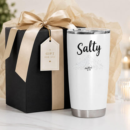 Salty Matthew 5:13 White 20oz Tumbler | Scripture-Inspired Design Connecting Faith and Character Through a Clean Minimalist Visual Concept