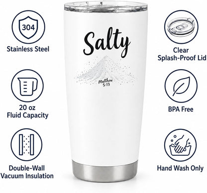 Salty Matthew 5:13 White 20oz Tumbler | Scripture-Inspired Design Connecting Faith and Character Through a Clean Minimalist Visual Concept
