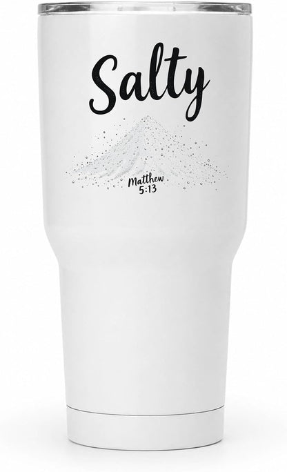 Salty Matthew 5:13 White 20oz Tumbler | Scripture-Inspired Design Connecting Faith and Character Through a Clean Minimalist Visual Concept