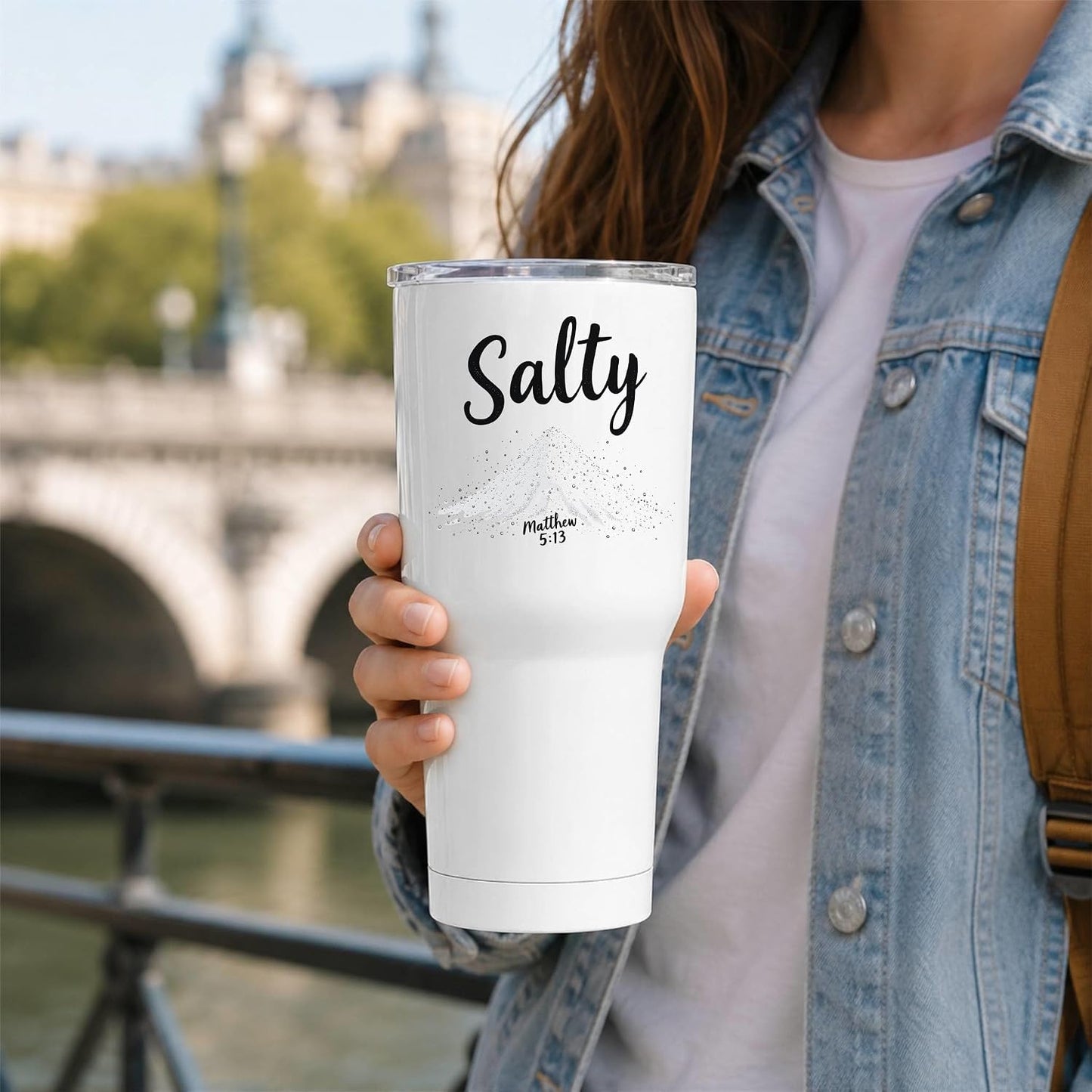 Salty Matthew 5:13 White 20oz Tumbler | Scripture-Inspired Design Connecting Faith and Character Through a Clean Minimalist Visual Concept
