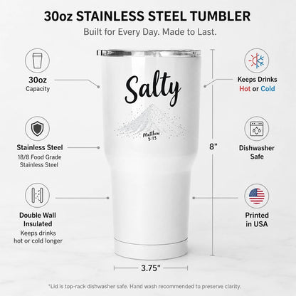 Salty Matthew 5:13 White 20oz Tumbler | Scripture-Inspired Design Connecting Faith and Character Through a Clean Minimalist Visual Concept