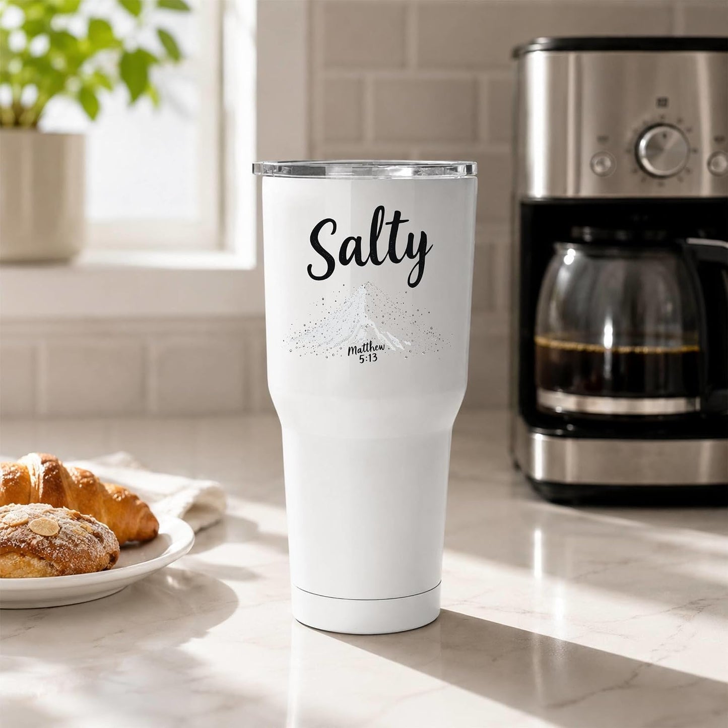 Salty Matthew 5:13 White 20oz Tumbler | Scripture-Inspired Design Connecting Faith and Character Through a Clean Minimalist Visual Concept