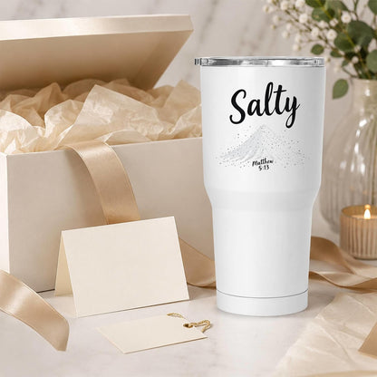 Salty Matthew 5:13 White 20oz Tumbler | Scripture-Inspired Design Connecting Faith and Character Through a Clean Minimalist Visual Concept