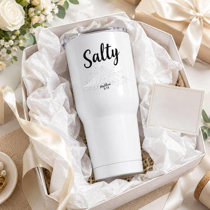Salty Matthew 5:13 White 20oz Tumbler | Scripture-Inspired Design Connecting Faith and Character Through a Clean Minimalist Visual Concept