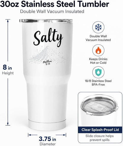 Salty Matthew 5:13 White 20oz Tumbler | Scripture-Inspired Design Connecting Faith and Character Through a Clean Minimalist Visual Concept