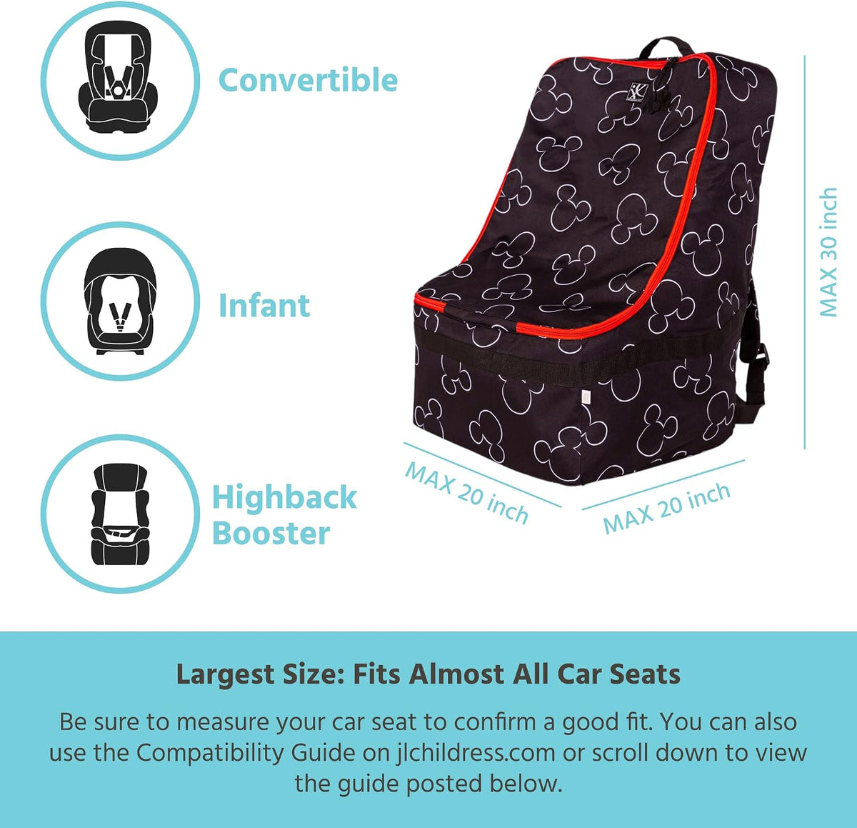 J.L. Childress Disney Baby Padded Backpack Car Seat Bag - Mickey Mouse