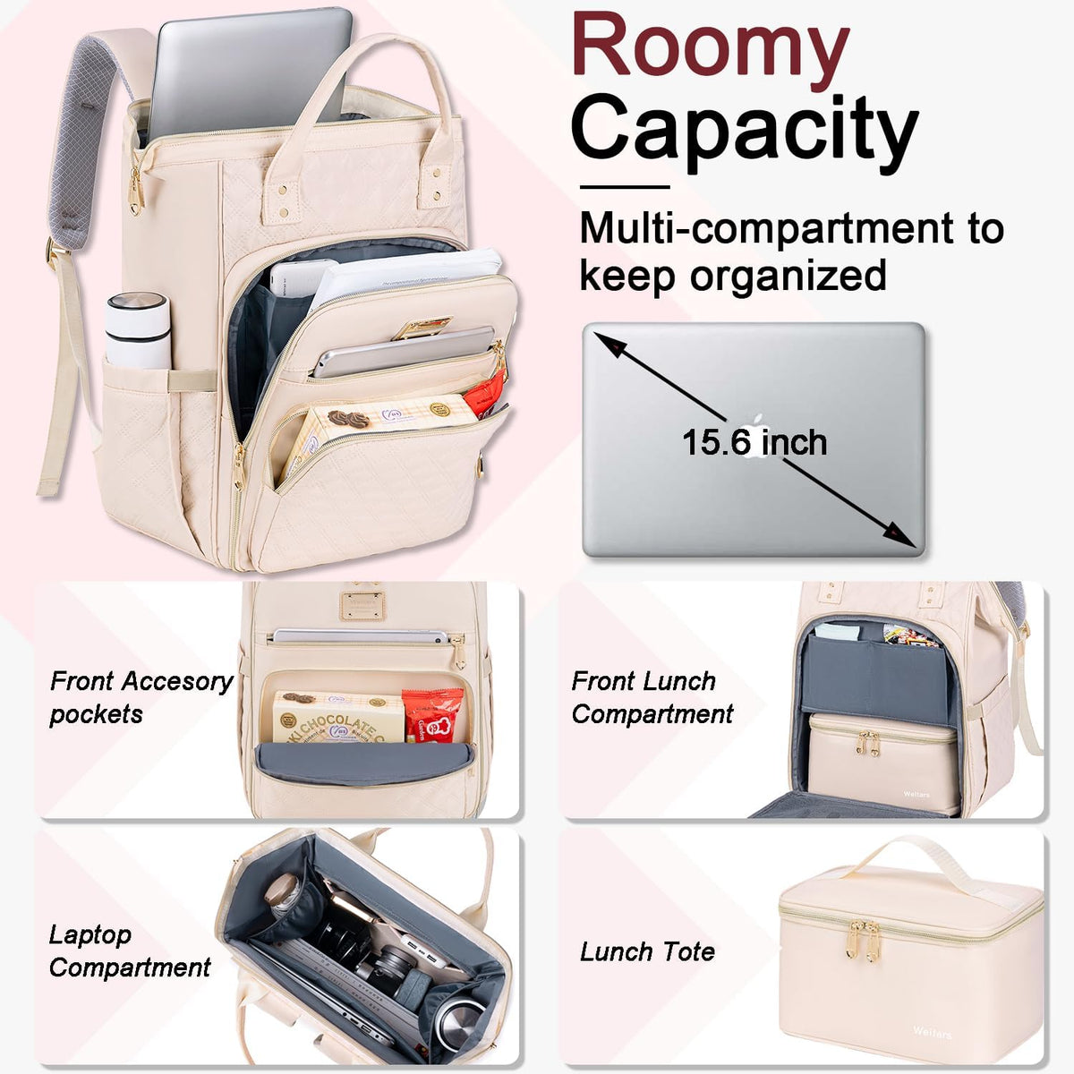 Lunch Backpack for Women,15.6 Inch Laptop Backpacks with Lunch Box