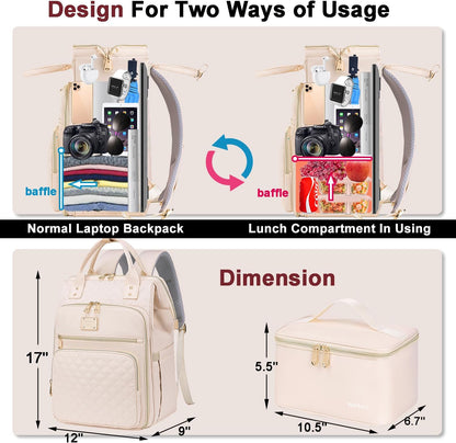 Lunch Backpack for Women,15.6 Inch Laptop Backpacks with Lunch Box