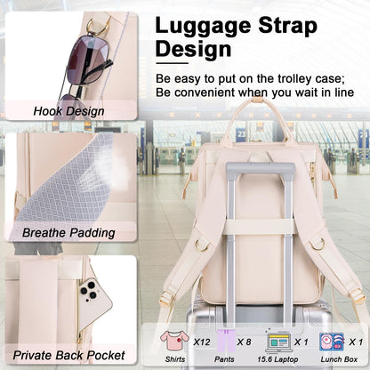 Lunch Backpack for Women,15.6 Inch Laptop Backpacks with Lunch Box