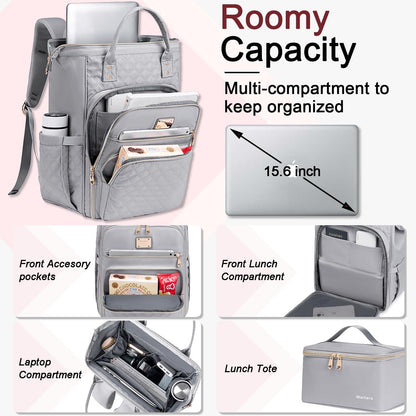 Lunch Backpack for Women,15.6 Inch Laptop Backpacks with Lunch Box