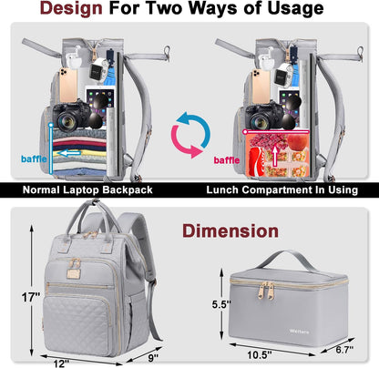 Lunch Backpack for Women,15.6 Inch Laptop Backpacks with Lunch Box