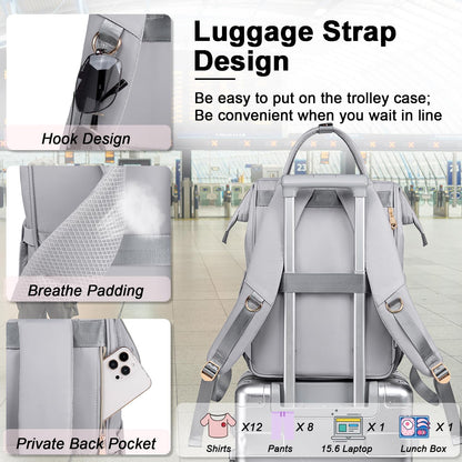 Lunch Backpack for Women,15.6 Inch Laptop Backpacks with Lunch Box