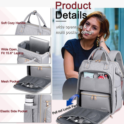 Lunch Backpack for Women,15.6 Inch Laptop Backpacks with Lunch Box