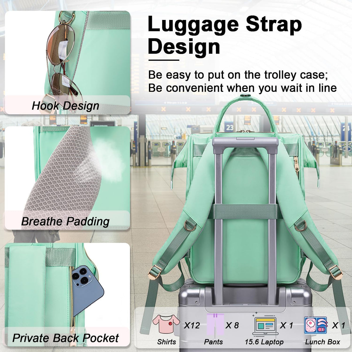 Lunch Backpack for Women,15.6 Inch Laptop Backpacks with Lunch Box