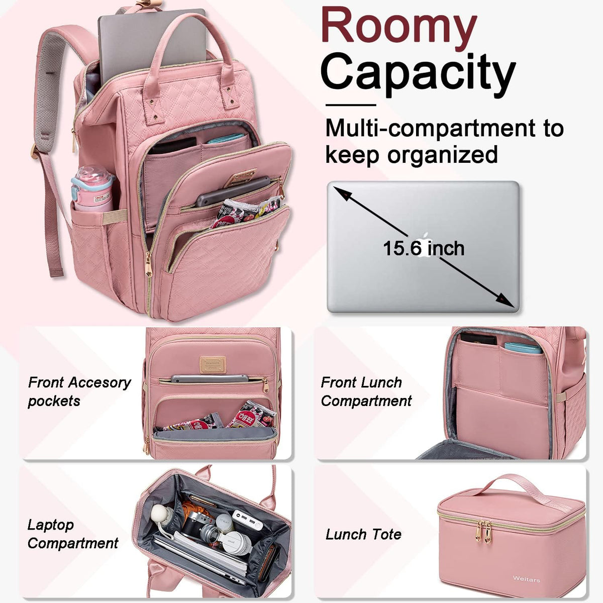 Lunch Backpack for Women,15.6 Inch Laptop Backpacks with Lunch Box