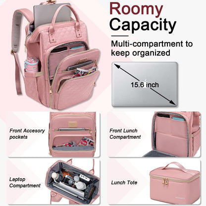 Lunch Backpack for Women,15.6 Inch Laptop Backpacks with Lunch Box