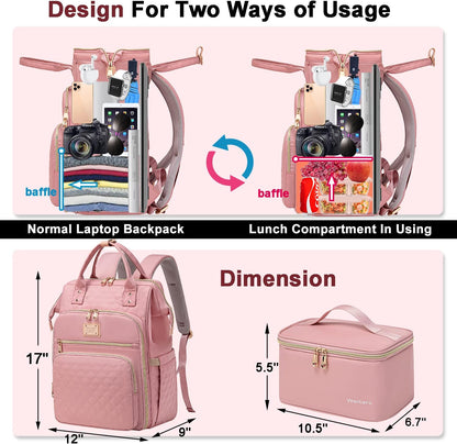 Lunch Backpack for Women,15.6 Inch Laptop Backpacks with Lunch Box