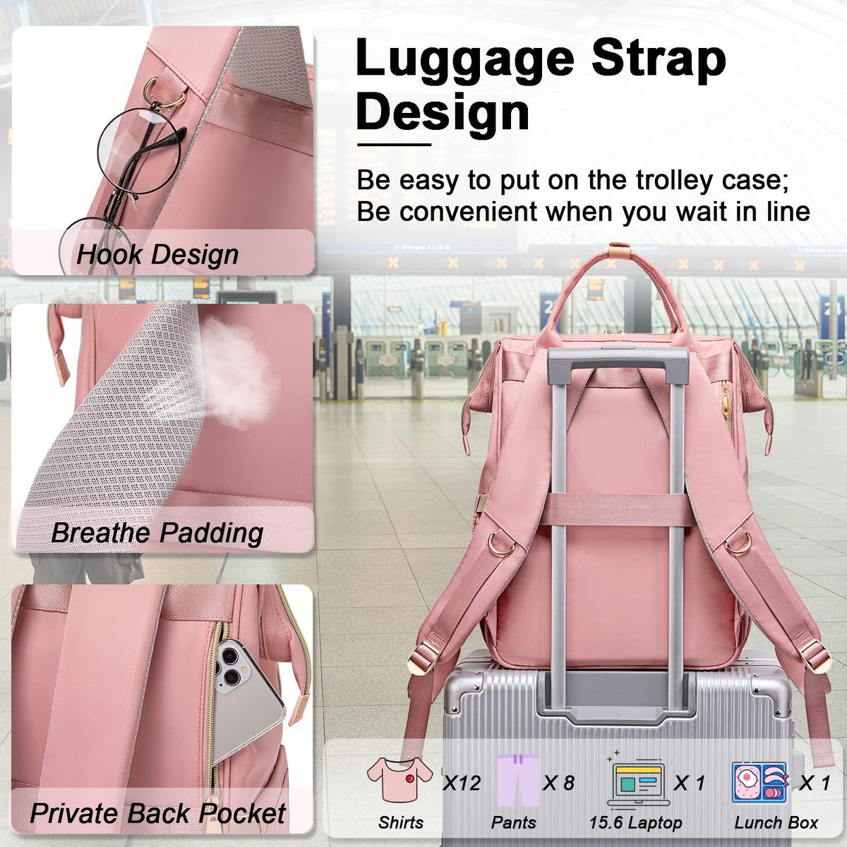 Lunch Backpack for Women,15.6 Inch Laptop Backpacks with Lunch Box