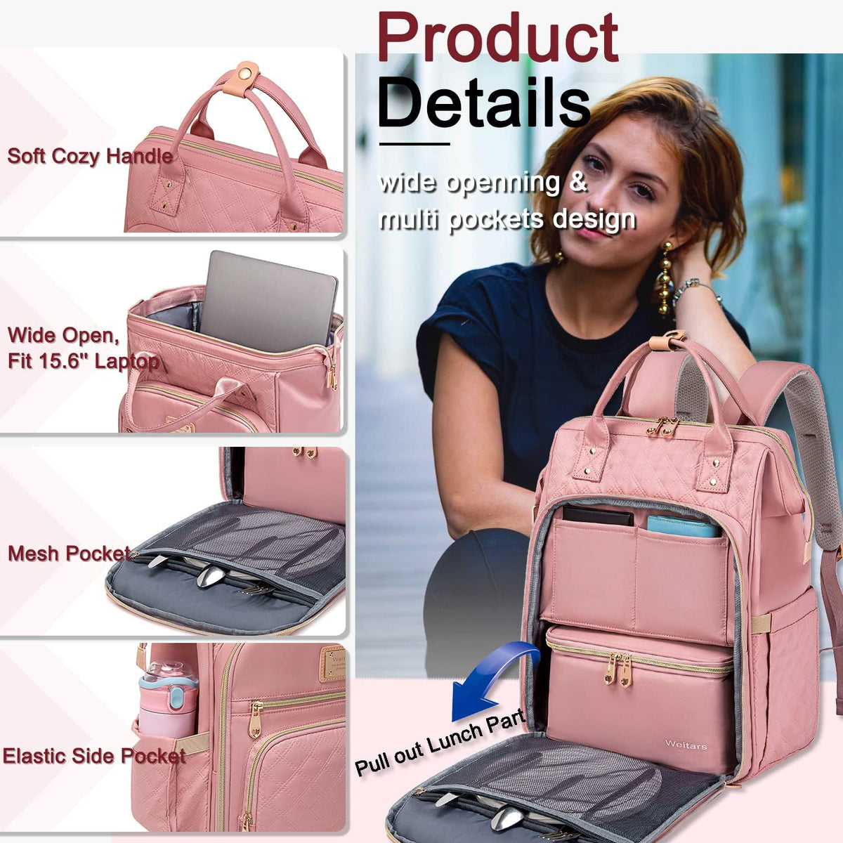 Lunch Backpack for Women,15.6 Inch Laptop Backpacks with Lunch Box