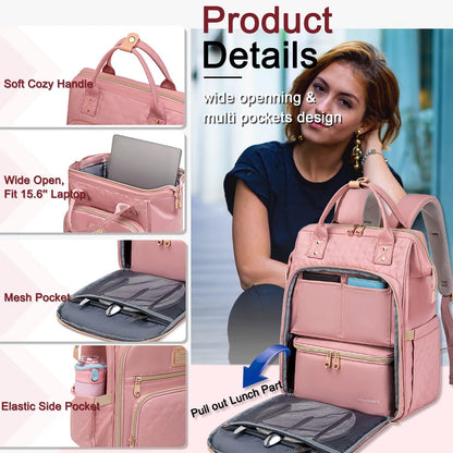 Lunch Backpack for Women,15.6 Inch Laptop Backpacks with Lunch Box