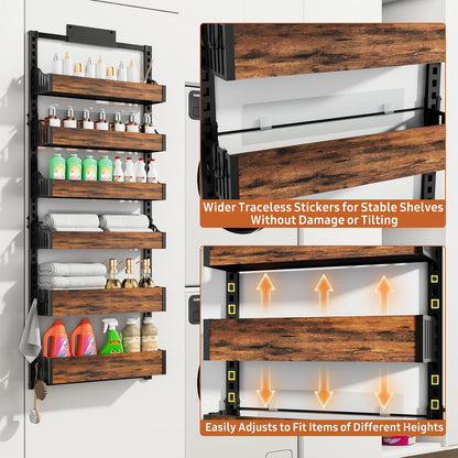 Over the Door Pantry Organizer: Storage and Pantry Organization with Hanging Basket - 8-Tier Metal Spice Rack Adjustable Shelves for Kitchen Laundry Room Bedroom & Bathroom Black