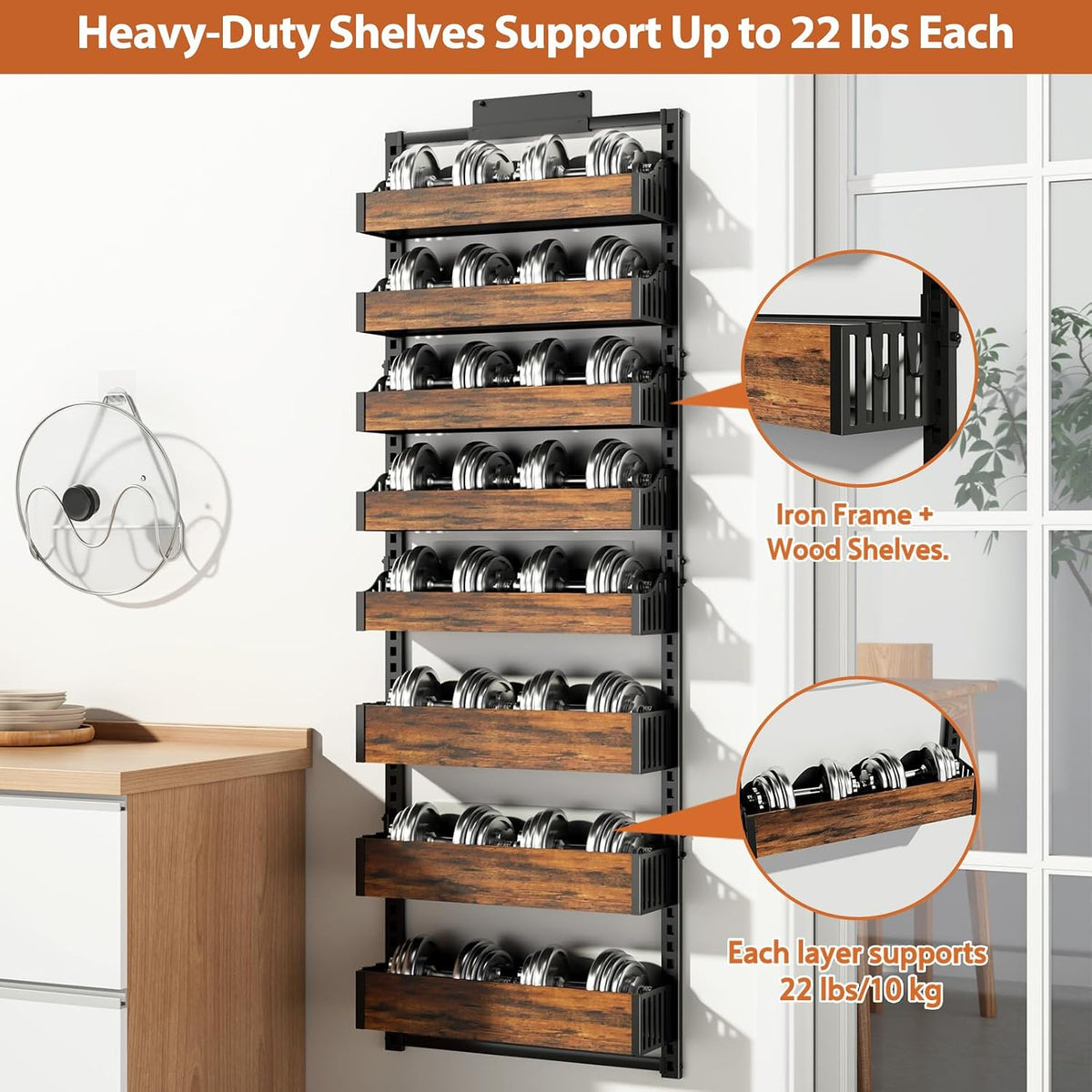 Over the Door Pantry Organizer: Storage and Pantry Organization with Hanging Basket - 8-Tier Metal Spice Rack Adjustable Shelves for Kitchen Laundry Room Bedroom & Bathroom Black