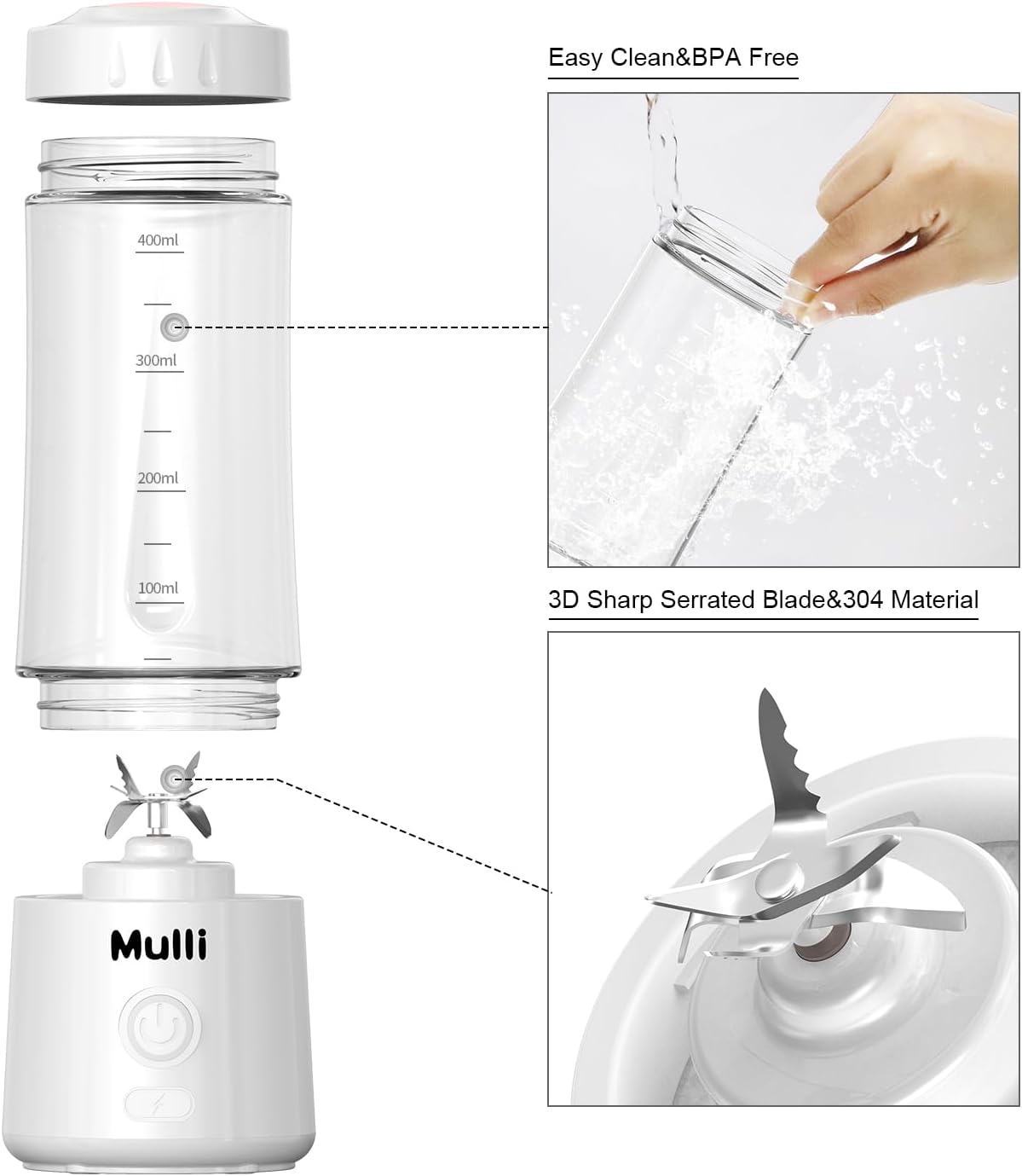 Mulli Portable Blender,14oz USB-C Rechargeable Mixer,BPA-Free